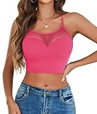 Avidlove Sexy Tops for Women Fishnet Top Mesh Bralettes High Neck Tops Cami Short Going Out Top (Rose Pink, L)