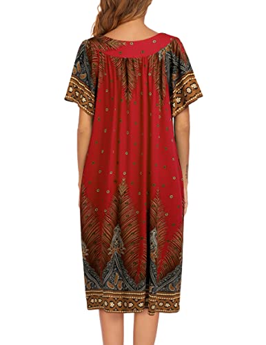 Ekouaer Womens Nightgown Short Sleeve House Dress with Pockets-Floral Print Mumu Dress4