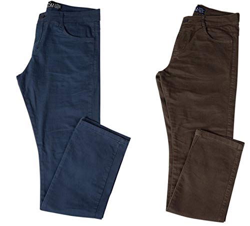 Kit com Duas Calças Masculinas Jeans e Sarja Coloridas com Lycra - Azul e Verde - 42
