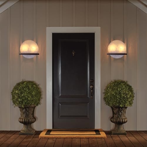 Image of 2 Pack 2 Light 10 inch Round Natural Alabaster Bathroom Wall Sconce Modern Concise Style Wall Light Fixture,Oil Rubbed Bronze Finish for Bedroom Hallway Bedside Living Room