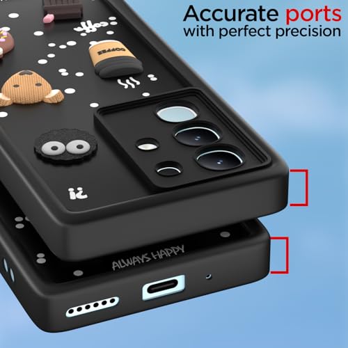 Image of Pikkme Back Cover for Vivo T4x 5G / iQoo Z10x 5G / Vivo Y31 Pro 5G | Cute Fun Cartoon 3D Bear Silicone Full Body Protection Bumper Case (Black)