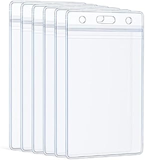 Uniclife 6 Pack Vertical ID Card Badge Holder Waterproof Clear PVC Card Sleeve Case Cover Heavy Duty Card Protector Pouch with Resealable Zip for Proximity Key Card Drivers License and Credit Card
