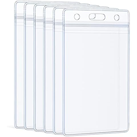 Uniclife 6 Pack Vertical ID Card Badge Holder Waterproof Clear PVC Card Sleeve Case Cover Heavy Duty Card Protector Pouch with Resealable Zip for Proximity Key Card Driver’s License and Credit Card Cover
