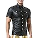 Mens Leather Undershirts Short Sleeves Shirt Button Closed Shirts Wetlook Muscle Fit Clubwear