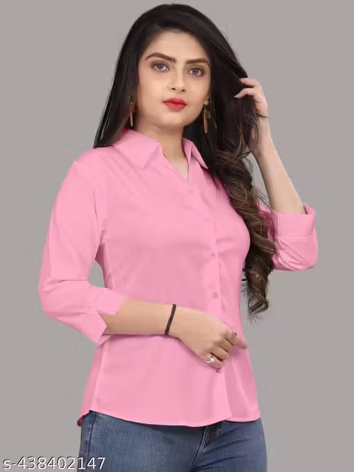 Image of Women's Cotton Blend Solid Shirt - Stylish Collar Neck-Purple-G1 P7