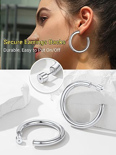 Image of Stainless Steel Chunky Hoop Earrings For Women, Minimalist and Chic, Black /Gold Plated, Round Hoops Earrings Hypoallergenic, Size: 30mm /40mm /60mm /80mm, Come with Box