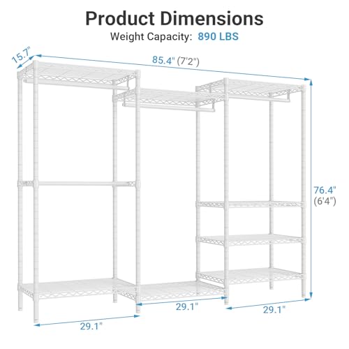 VIPEK V5 Plus Portable Closet Wardrobe Heavy Duty Clothes Rack, Large Free Standing Closet Rack for Hanging Clothes, 85.4" L x 15.7" W x 76.4" H, White