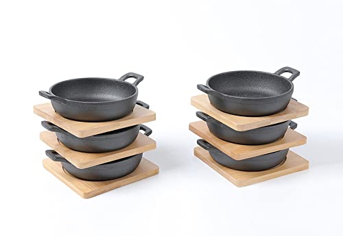 Image of HAWOK Cast Iron Mini Serving Bowl Dia 4.7 inch with Bamboo Tray set of 6