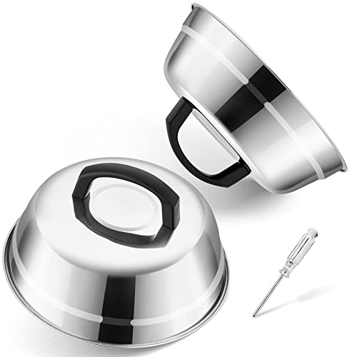 9 Inch Basting Cover Set of 2, Joyfair Cheese Melting Dome for Griddle Stainless Steel Melt Lids with Heat-Proof Handle for Outdoor Camping Grilling/Flat Top Teppanyaki, Heavy Duty & Dishwasher Safe