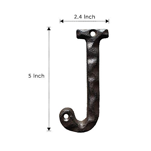 Jerrybaby 5 Inch House Letters, Rustic Cast Iron Metal Home Address Number & Letters/Unique Hammered Look, Letter J