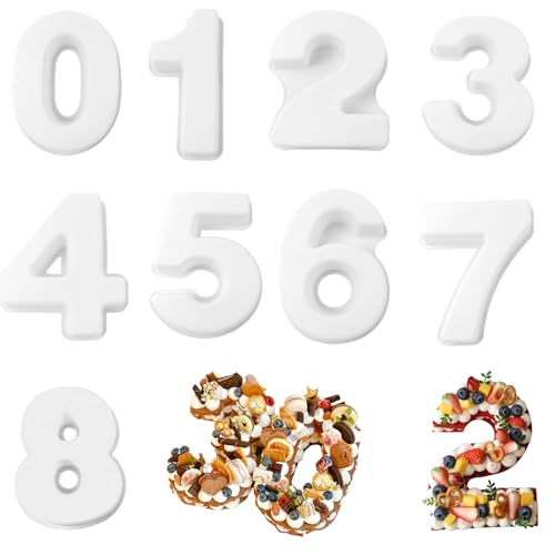 SenaiMy 9 Piezas Molde Tarta Silicona Molde de Pastel 0-8 Molde Molde Bizcocho con Número Formas DIY Grandes Moldes Reposteria para Cumpleaños Bodas Aniversarios Tartas Decoración