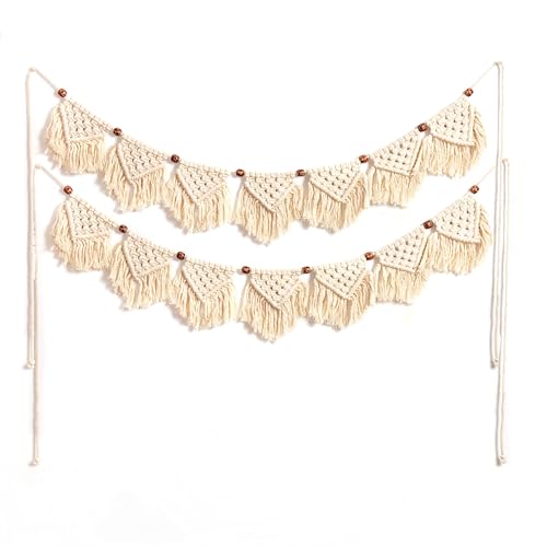 Eiyye Handmade Wall Hanging Fringe Panels Garland Banner Woven Tapestry Cotton Crochet Decor Macrame Bohemian Art Decor (7-flag x2)