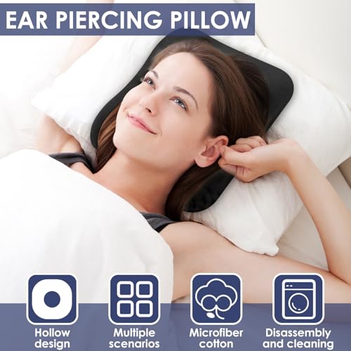 VAVPUP Piercing Kissen mit Loch,Ohrlochkissen für Seitenschläfer mit Ohrloch,O-Förmiges Design,Superfeine Baumwollfaser,Starke Stützkraft,Tragbar Donut Kissen für Zuhause,Reisen und Büro(schwarz)
