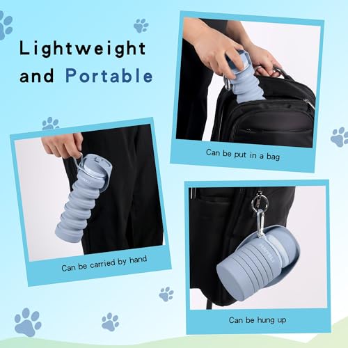 MAIYELI Dog Water Bottle Collapsible & Portable Squeeze, 9oz-17oz Water Dispenser & Folding Bowl,5 Levels Capacity in 1,Carabiner Clip,100% Food-Grade Silicone, Outdoor Walking,Hiking,Travel