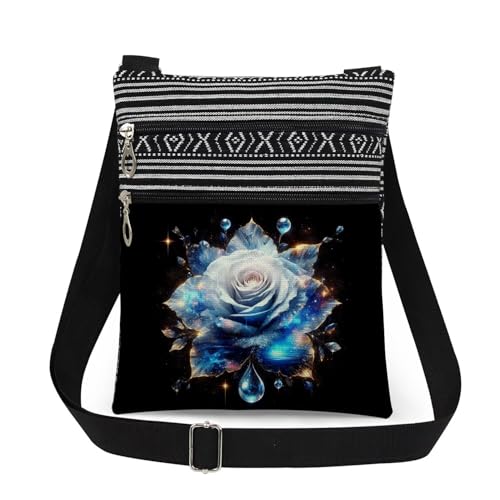 Rose Print CrossBody Bag Women Adjustable Shoulder Strap Messenger Bag Christmas Valentine Present​​ Great Gift Women Birthday Festive Holidays​​ Present Floral Lover Gift