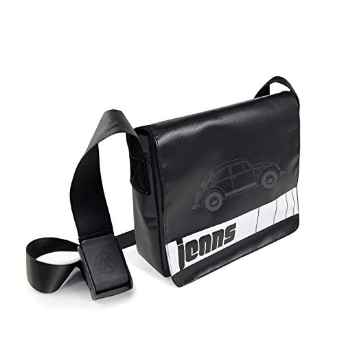 BRISA VW Collection - Volkswagen Escarabajo Coche Beetle Bolsa de Mensajero Bandolera de Lona de camión (Tarpaulin),Bolso de hombro Vintage para Portátil, Accesorio de moda para Viaje/Regalo (L/Negro)
