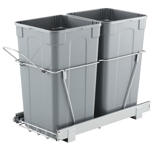 VEVOR Poubelle Coulissante sous Évier et sous Plan avec Grande Capacité de 2x24,85 L, Collecteur de Déchets de Cuisine avec Poignée, Système de Tri Sélectif pour Placard Meuble Bas, Restaurant, Gris