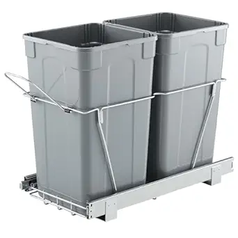 VEVOR Pullout Trash Can for Kitchen Cabinets, 27QTx2 Double Under Sink Garbage Waste Recycling Bin, Under Mount Waste Container, with Heavy Duty Metal Full Extension Sliding System and Handle Grey