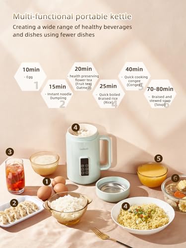 balbali Portable Electric Pot for Cooking Dorm Room - 28oz Non-stick Travel Electric Kettle, Mini Hot Pot with Temperature and Time Control - Self Heating Soup/Rice/Ramen Cooker/Warmer Green