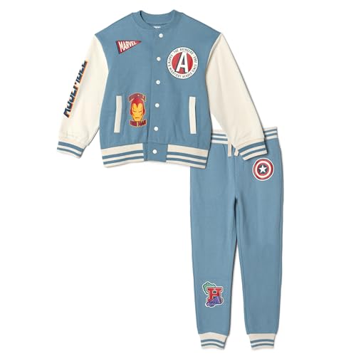Marvel Avengers Iron Man Little Boys Fleece Varsity Bomber Jacket and Jogger Pants Outfit Set Slate Gray Iron Man 5