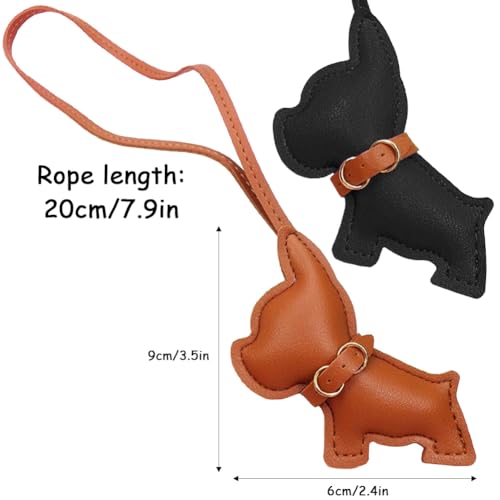 Bulldogge Schlüsselanhänger aus Leder,Taschenanhänger mit Bulldogge,Entzückender Tierisch Charm,Welpe zum Aufhängen der Tasche,Hübsches PU Schlüsselring Set,Geschenke für Frauen Männer Kinder