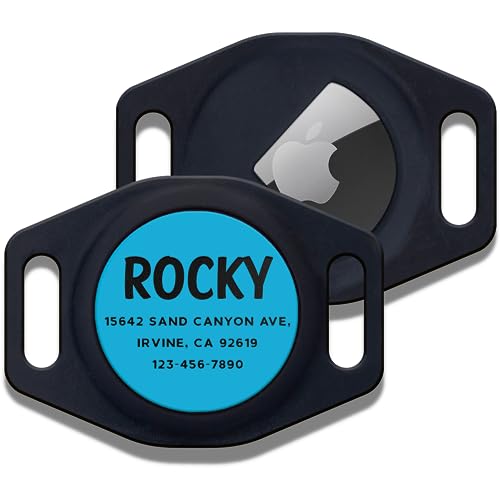 Engraved Airtag Dog Collar Holder, Personalized Airtag Case for Dog Collar, 5 Color Options – 2 Optional Sizes – 4 Lines Customizable Text, Airtag Slide On Tag for GPS Dog Tracker – Small
