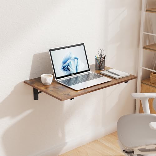 GOYLSER Wall Mounted Folding Table Floating Desk for Dining, Laundry Room, Office, Fold Down Desk with Bracket