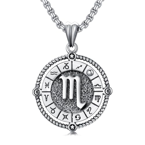 ROMANTICWORK Chaîne avec 12 signes du zodiaque en argent sterling 925 - Pendentif constellation - Collier horoscope - Cadeau pour homme et femme, 22 x 22 mm,...