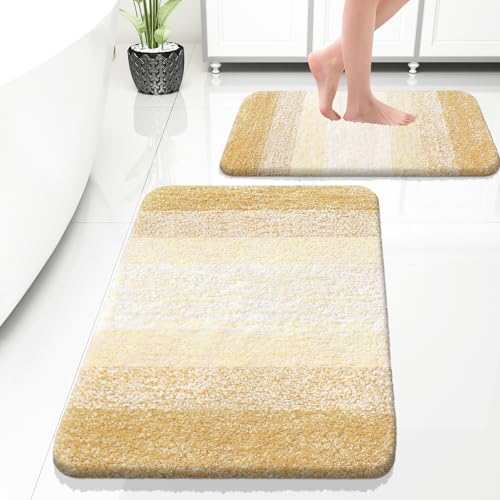 OLANLY Micorfiber Bathroom Rug Set 2 Piece, Soft Bath Mats, Light Yellow