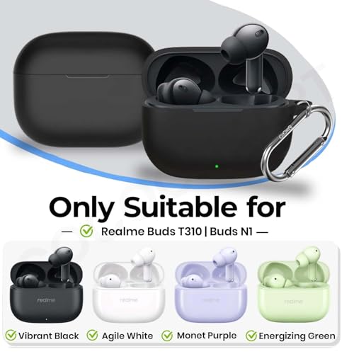 Image of Silicone Case Cover for Realme Buds T310 | Buds N1 with Hygiene Kit (Black)