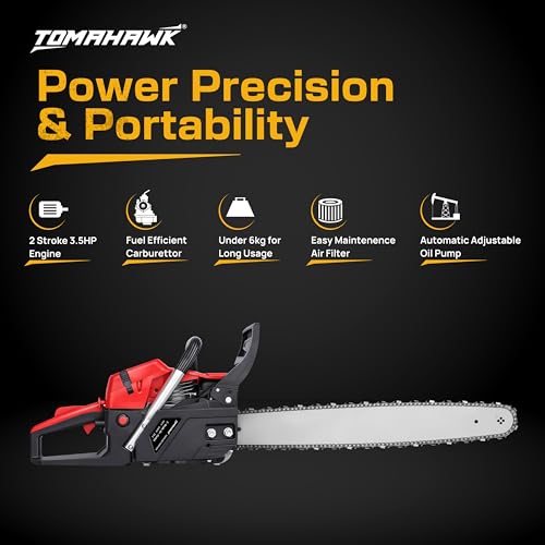 Image of TOMAHAWK GCS-4618 Gasoline Chain Saw | Lightweight 58CC, 2-Stroke Engine Adjustable Auto Chain Oiler Ideal for Wood Cutting and Pruning | Chainsaw for Home, Workshop & Professional Use