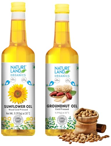Image of Natureland Organics Sunflower Oil 1 LTR - Cold Pressed & Groundnut Oil /Peanut Oil 1 LTR - Cold Pressed