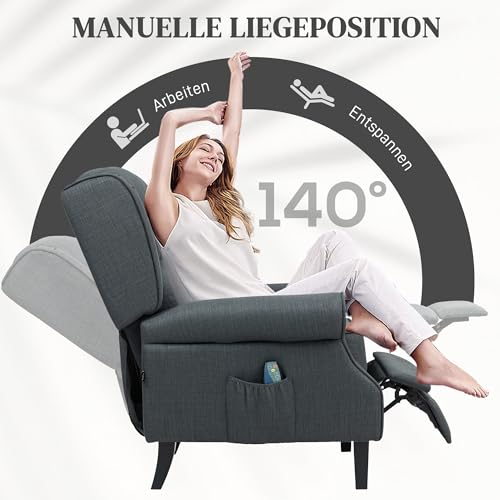 HOMCOM Relaxsessel Fernsehsessel mit Liegefunktion Massagesessel mit Wärmefunktion Fußteil Seitentasche Fernbedienung TV Sessel für Wohnzimmer Dunkelgrau – Bild 6