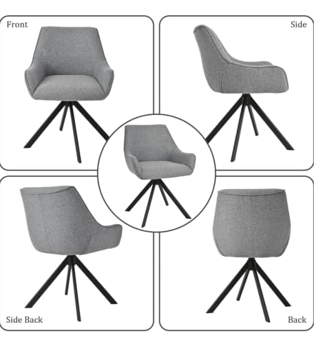 Image of Set of 4 Chairs 360 Degree Rotating Legs Stylish Stylish, Modern, Elegant & Comfortable Linen Fabric Arms Chairs for Dinning Living Hotel Cafe (4 Chairs) (Grey Linen Set of 4)