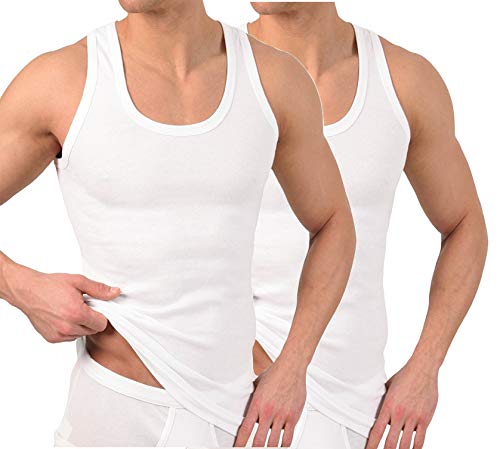 BestSale247 2er oder 4er Pack Herren Classic Unterhemden, Achselhemden, Tank Top, in Weiß Schwarz oder Grau Melange - Feinripp (glatt) -100% Baumwolle (Weiß / 2 Stück, L)