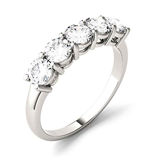 Charles & Colvard Created Moissanite 4mm Round Cut Wedding Band for Women | 1.15 cttw DEW | Lab Grown | Solid 14K White Gold with Rhodium2