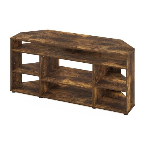 Image of Furinno BESI TV Stand, No Tools Assembly Industrial Style Entertainment Center, TV Console for TV up to 46 Inch, for Living Room, Bedroom, Amber Pine