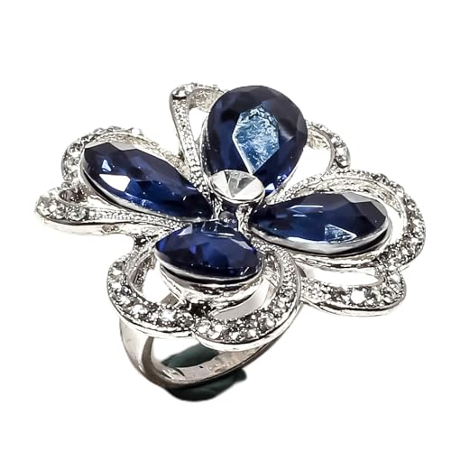 Bague en argent 925 fait main avec saphir bleu d'exception SF-1990