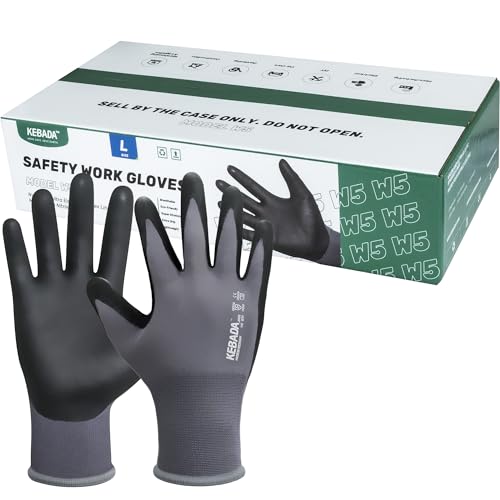 Image of Kebada W5 Foam Nitrile Coated Work Gloves for Men Women, 60 Pairs Bulk Pack | Seamless Nylon Knit, Strong Grip, Safety Gloves for General Purpose, Mechanic Work, Warehouse, Construction & Gardening