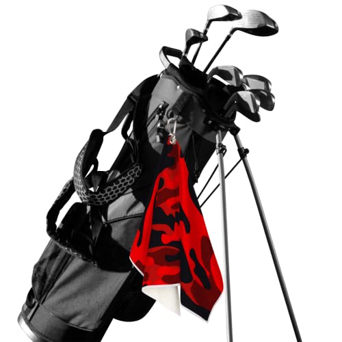 Red Camouflage Microfiber Golf Towel Black Camouflage Camo Golf Towels Breathable Quick-Drying Portable Golf Towel Machine Washable Lightweight Golf Towel For Yoga Workout Golf Sport Running #TOP1