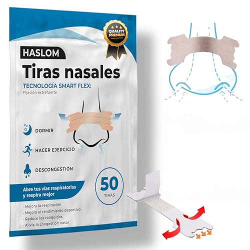 Tiras Nasales + Guía Paso a Paso, Mejora la Respiración y la Oxigenación, Antironquidos para Dormir, Alivio de la Congestión Nasal, Ideal para Deporte y Domir (6.6 cm x 1.9 cm)