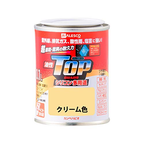 カンペハピオ ペンキ 塗料 油性 つやあり シリコン樹脂 多用途 超速乾 さび止め剤入り トップガード クリーム色 0.1L 油性塗料 日本製 00017640111001