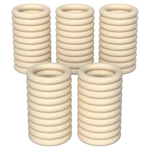 Chiluxendo 50 Pezzi Anelli Cerchi in Legno Naturale, Cerchio in Legno, Anello Legno Dentizione, per Decorazioni Artigianato, Creazione Gioielli, Macramè Fai Da Te Connettori Pendenti Anello (45mm)