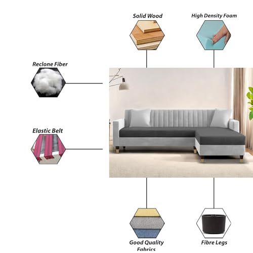 Image of Casaliving Garcia L Shape Sofa Set for Living Room Premium Fabric Sofa (4 Seater RHS, Black Grey)