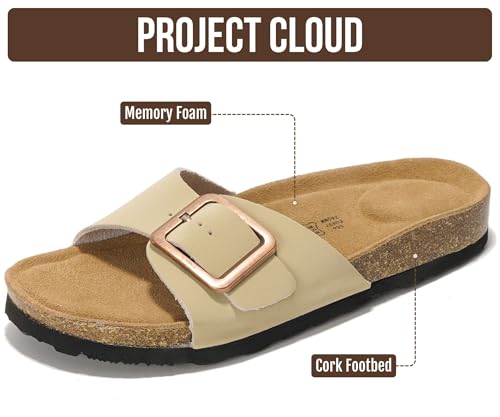 Image of Project Cloud 100% Genuine Leather Sandals Women Dressy Beach Essentials Slides for Women Footwear - Lightweight with Memory Foam Insole Sandals for Women 2026 - Womens Slides