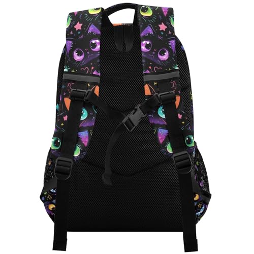 MNSRUU Laptop Backpack with Chest Strap, Dark Cat Star School Backpack, Travel Hiking Bag for Boys Girls Teen College Adult, Rucksack Knapsack2