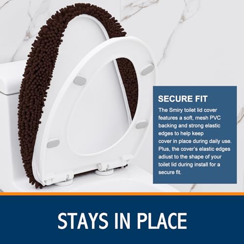Image of Smiry Soft Chenille Bathroom Toilet Lid Cover, Machine Washable Covers, 17.5x15, Fits Most Round, Elongated and Oblong Lids, Accessories Decor, Brown