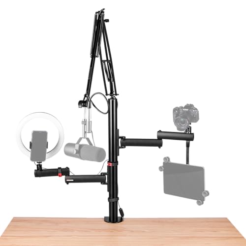 Gator Frameworks GFW-ID-CREATORTREE Creator Tree – All-in-One Content Creation Tower mit LED-Ringlicht, Mikrofonarm & Kamerahalterung, höhenverstellbar, Studio-Setup für Streaming & Podcast