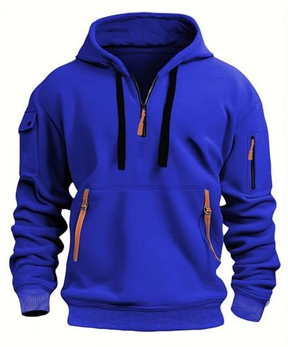 Sweat à capuche homme manches longues coupe droite bleu grande taille 5XL zip