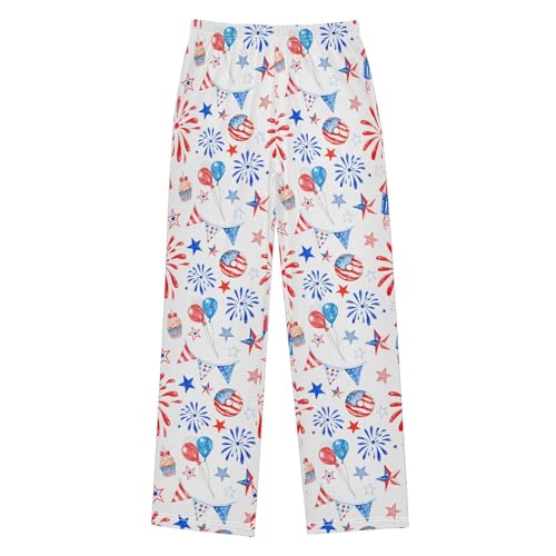 ZZXXB July 4th Fireworks Boys Long Pants Soft Trousers Elastic Waist Kids Lounge Bottoms with Pockets S-XL
